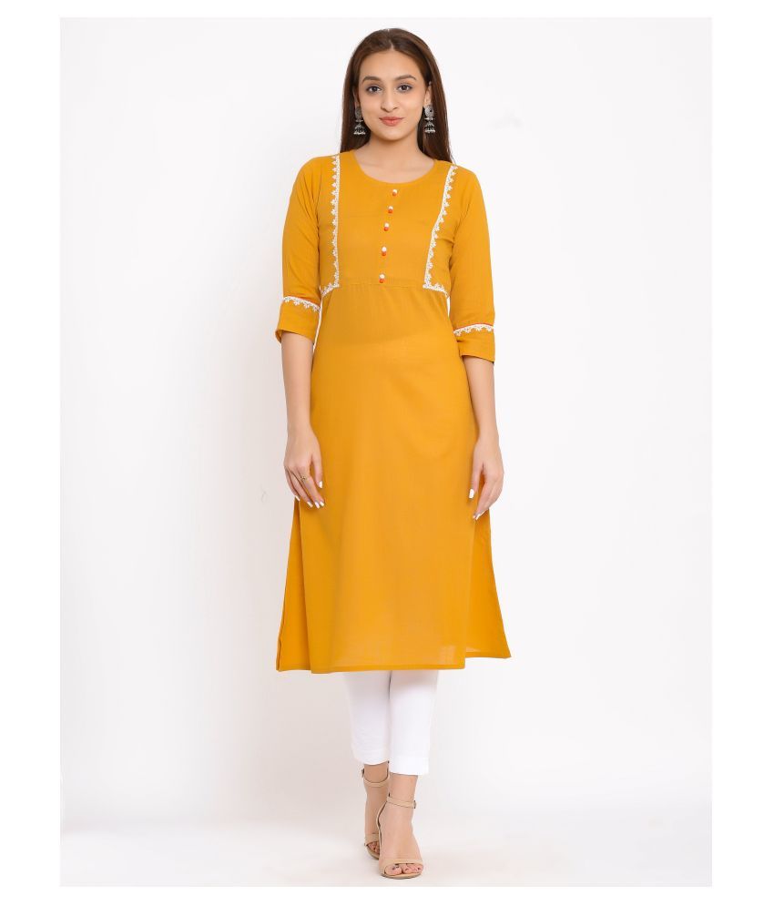     			FabbibaPrints - Yellow Cotton Women's Straight Kurti