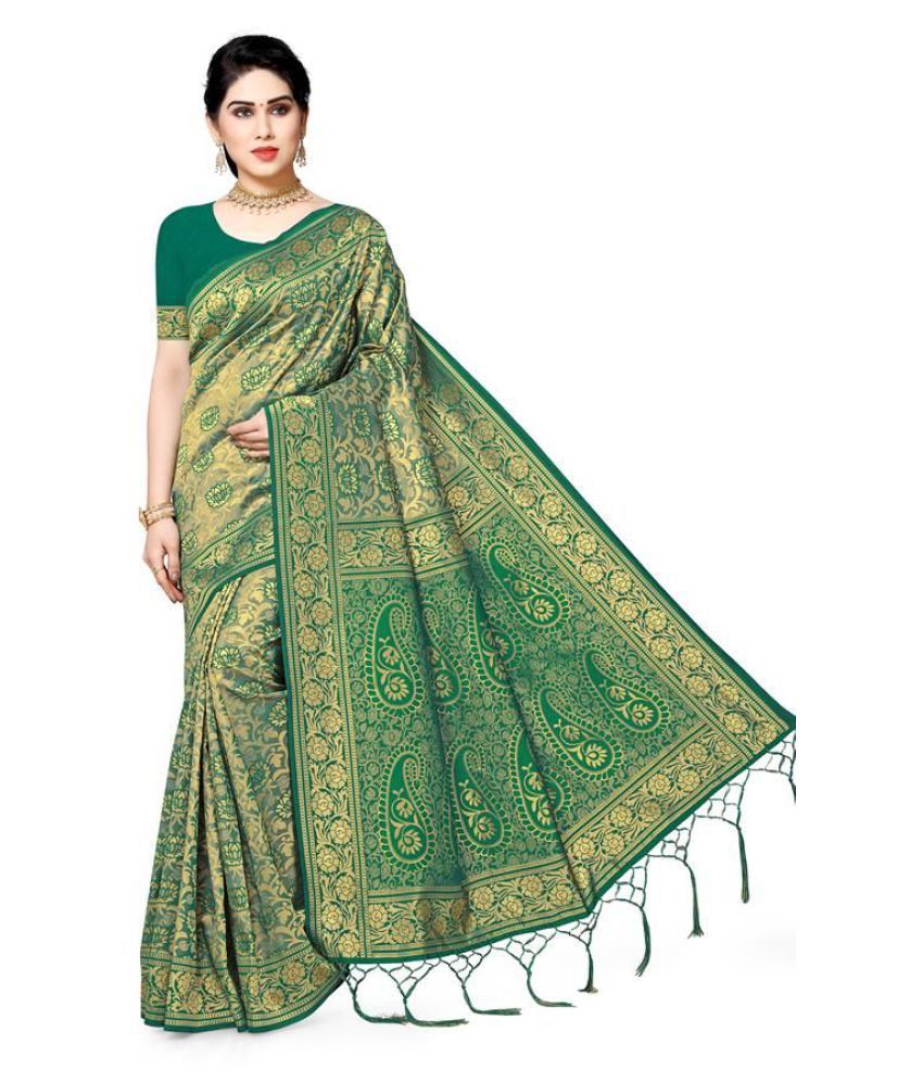 NENCY FASHIONS Green Banarasi Silk Saree