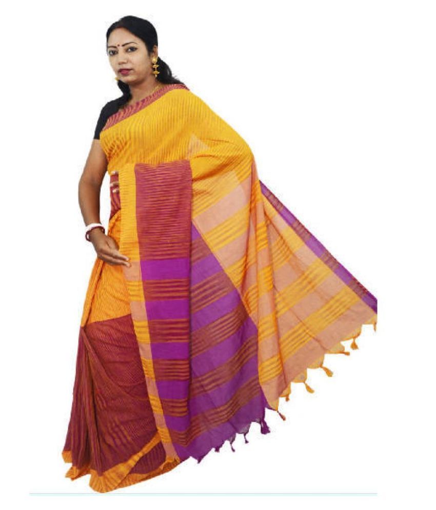 dipdiya Yellow Bengal cotton Saree - Buy dipdiya Yellow Bengal cotton Saree Online at Low Price 
