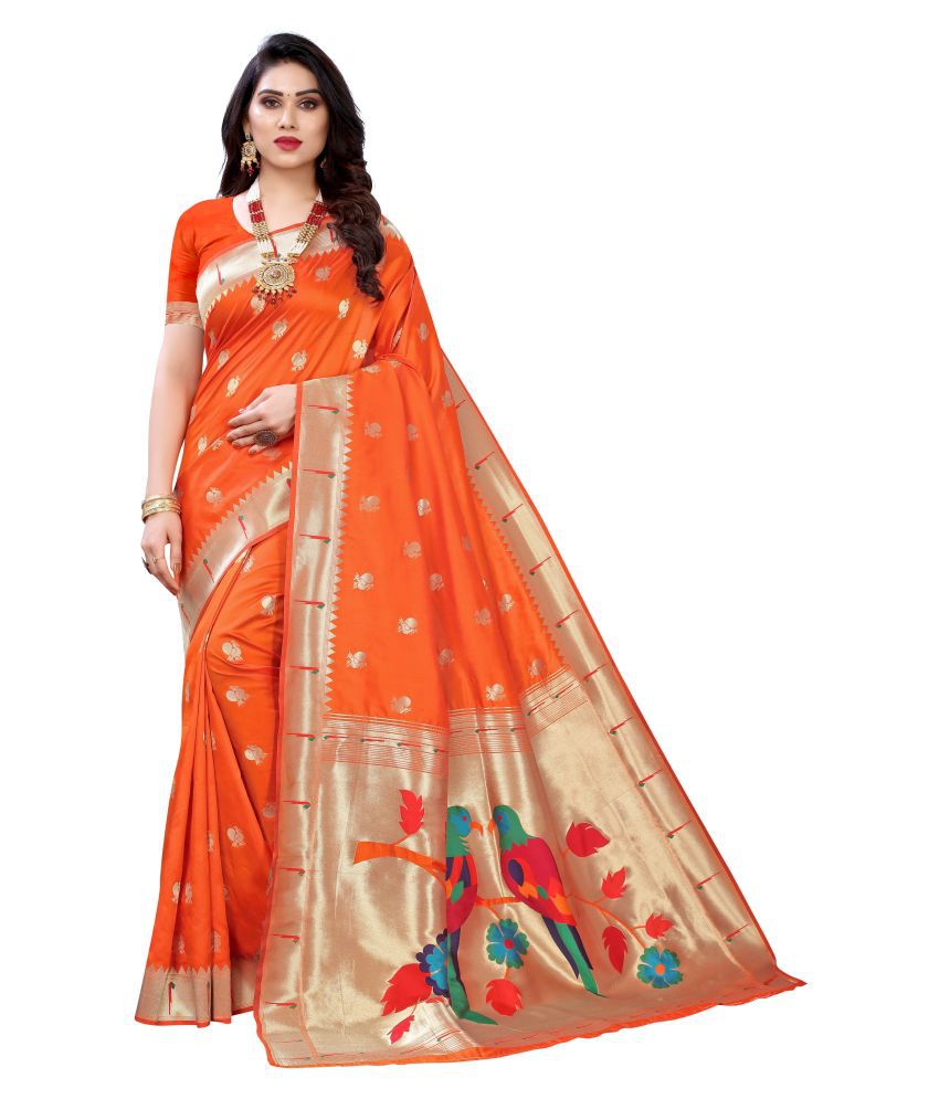     			pandadi saree Orange Banarasi Silk Saree