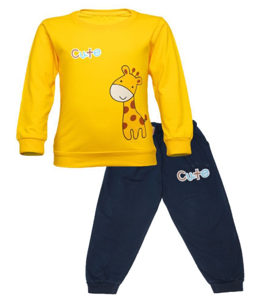     			CATCUB Kids Cotton Cute Giraffe Printed Clothing Set (Yellow)