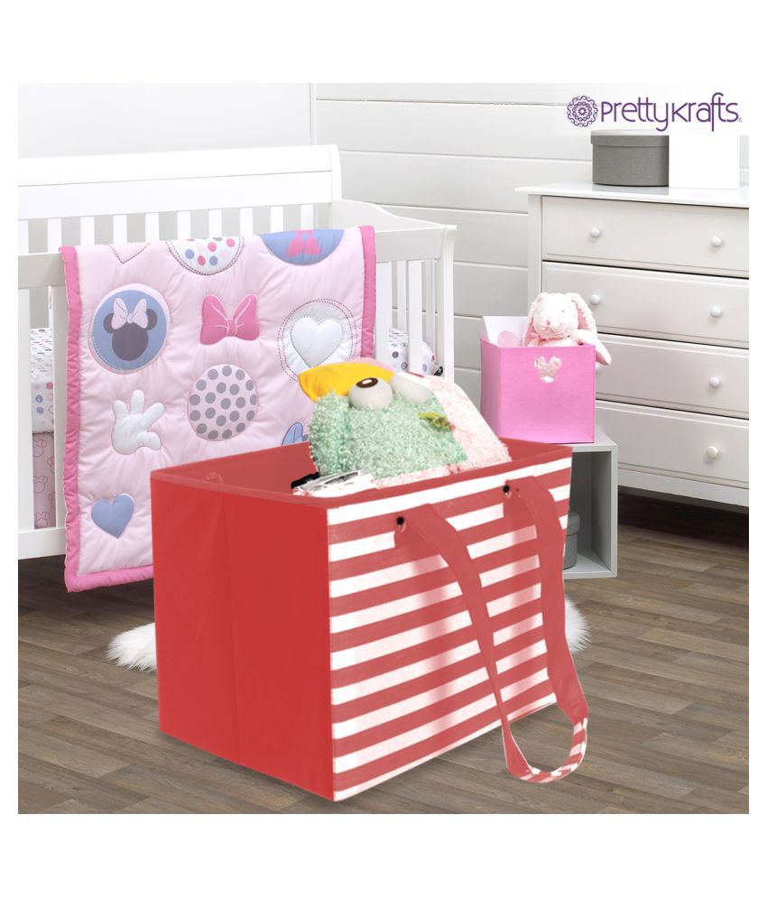     			PrettyKrafts Toy Storage Box for kids with Handles, Multi Utility storage Organizer, (Single), Stripes Red