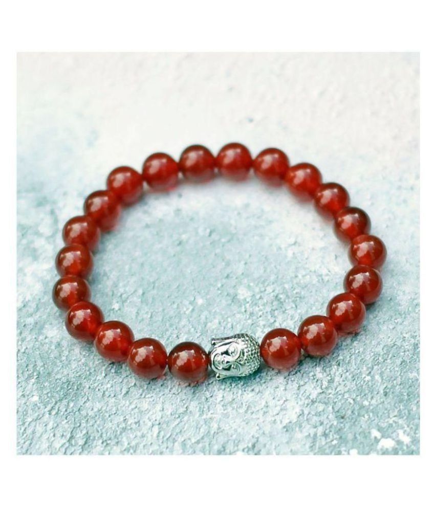     			8mm Red Carnelian With Buddha Natural Agate Stone Bracelet