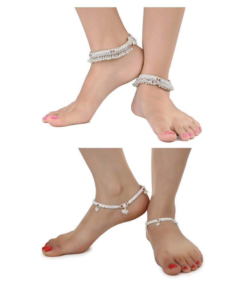     			AanyaCentric - Silver Anklets ( Pack of 4 )