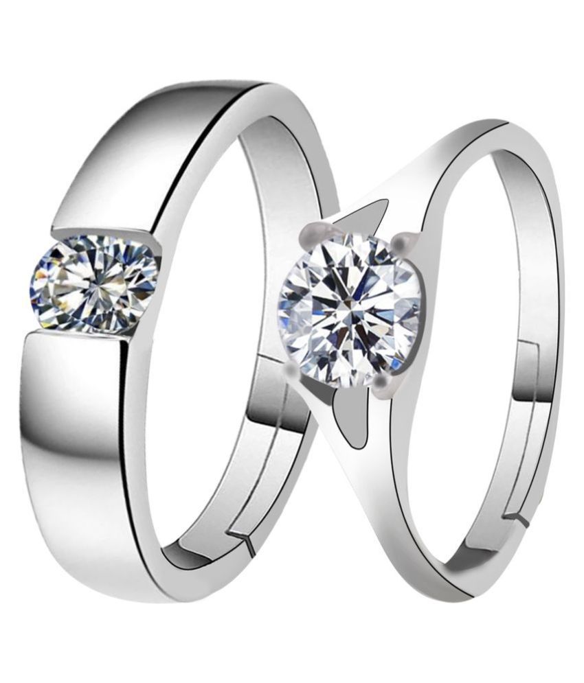     			Paola Adjustable Couple Rings Set for lovers Silverplated Solitaire  Diamond couple ring For Men And Women Jewellery
