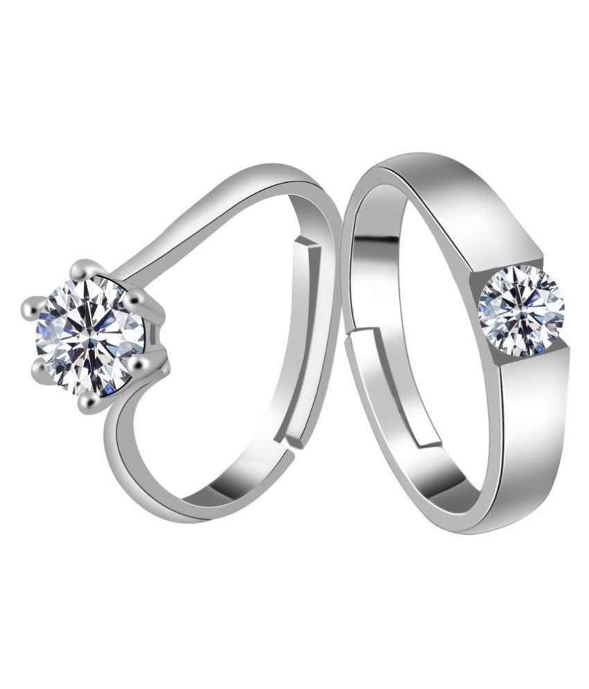     			Paola Adjustable Couple Rings Set for lovers Silverplated lovely Solitaire  Valentine Gift Sets  For Men And Women Jewellery