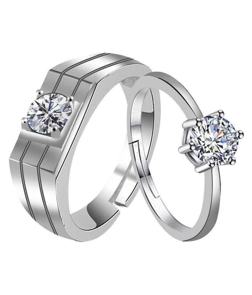     			Paola Adjustable Couple Rings Set for lovers,silver plated  round pretty diamond Valentine Gift Sets for men and women.