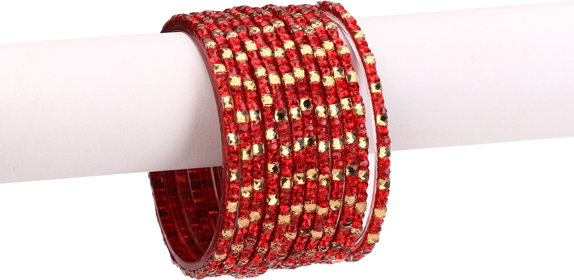    			Somil 12 Firing Red Glass Bangle Party Set Fully Ornamented With Colorful Beads & Crystal With Safety Box-EI_2.2