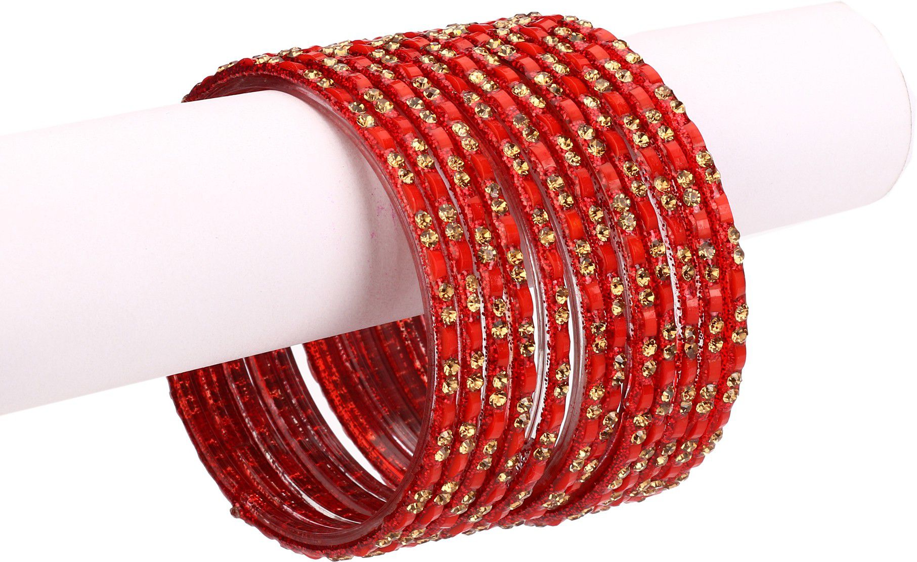     			Somil 12 Red Glass Bangle Party Set Fully Ornamented With Colorful Beads & Crystal With Safety Box-ED_2.6