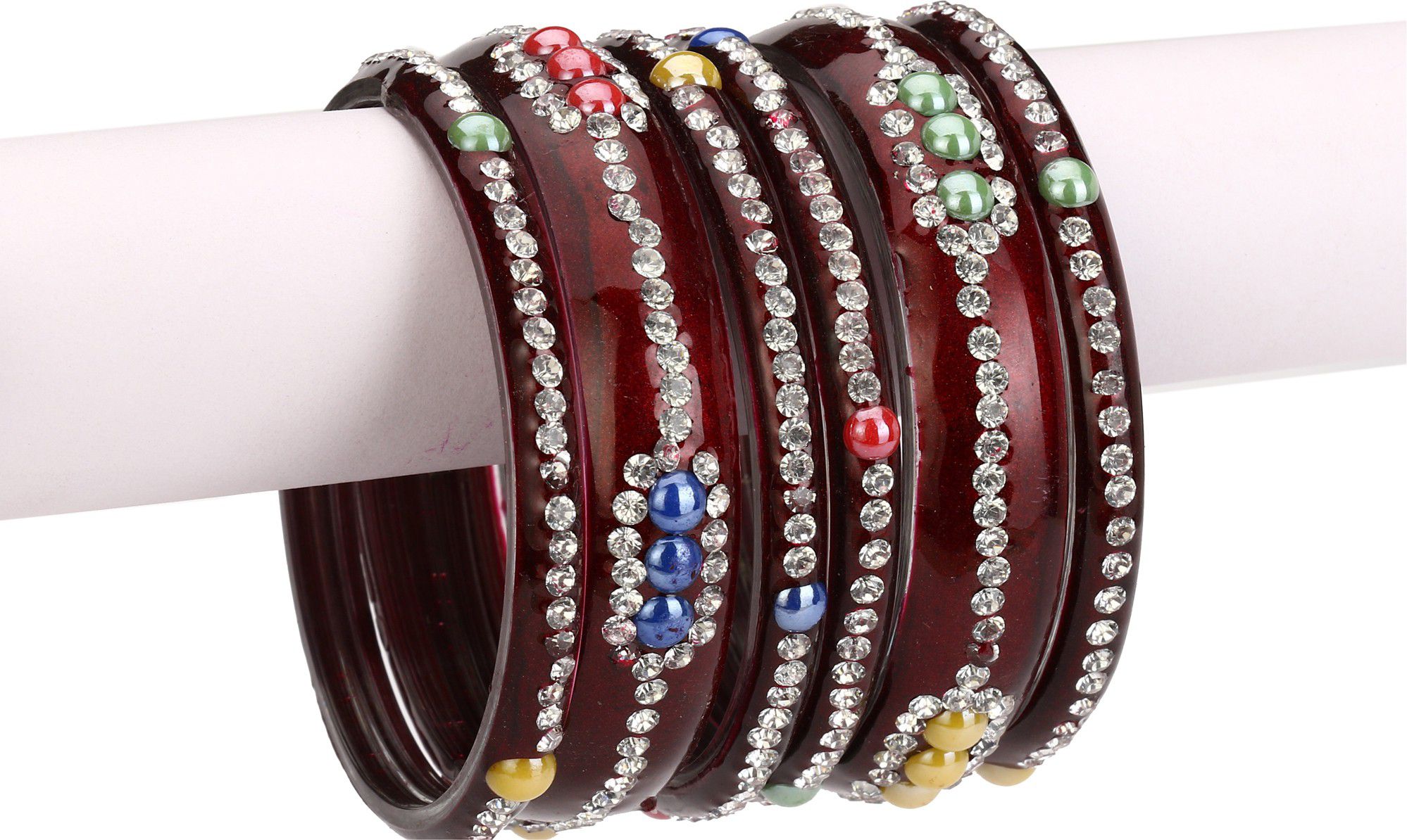     			Somil Maroon Color 2 & 4 Bangle Set decorative With Colorful Beads & Stones With Safety Box-DO_2.8