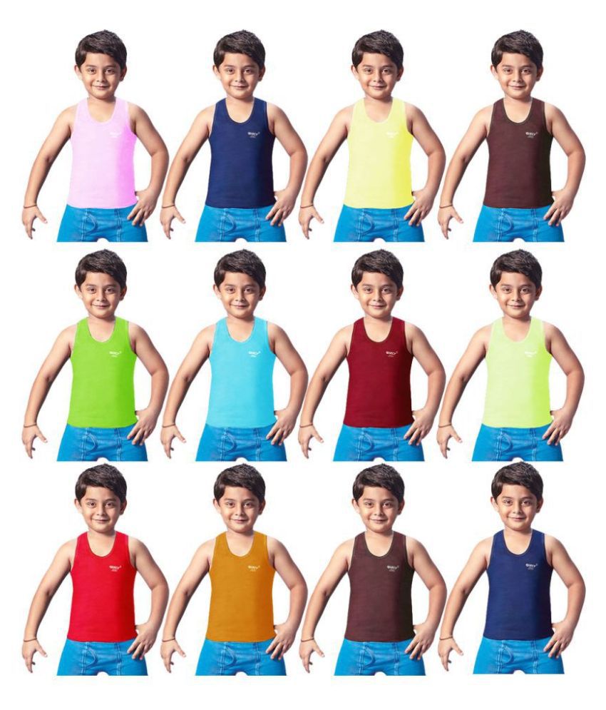     			Dixcy Josh Fine Cotton Multicolor leeveless Vests for Kids/Boys - Pack of 12