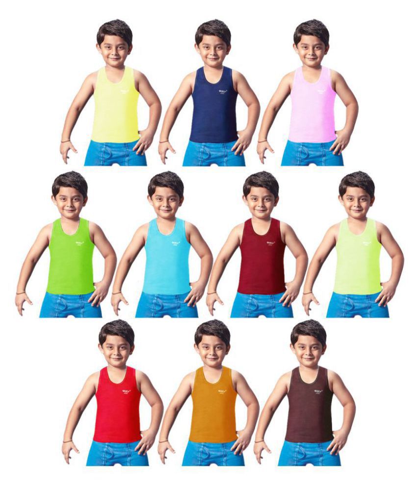     			Dixcy Josh Fine Cotton Multicolor leeveless Vests for Kids/Boys - Pack of 10