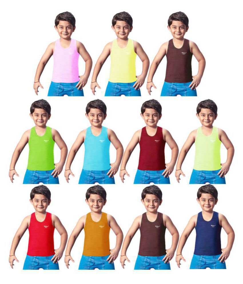     			Dixcy Josh Fine Cotton Multicolor leeveless Vests for Kids/Boys - Pack of 11