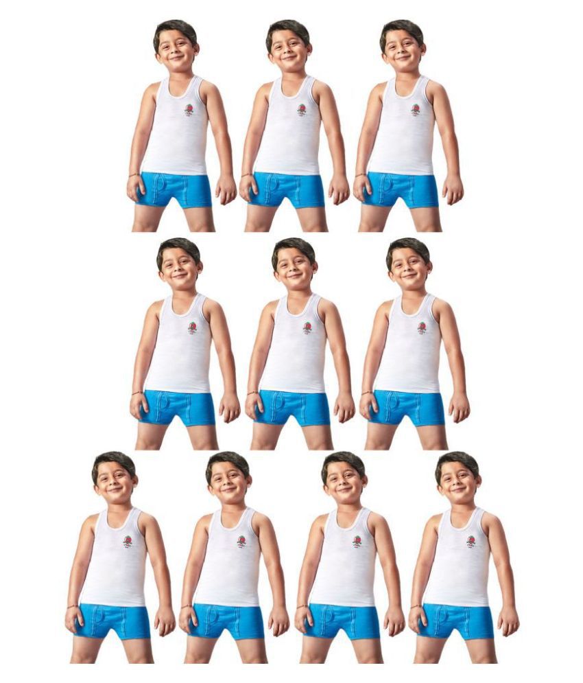     			Dixcy Josh Fine Cotton White leeveless Vests for Kids/Boys - Pack of 10
