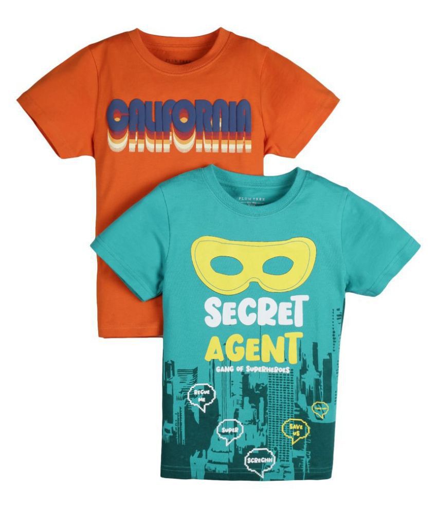 Plum Tree Boys Half Sleeve Secret Agent Print T-shirt( Pack of 2)