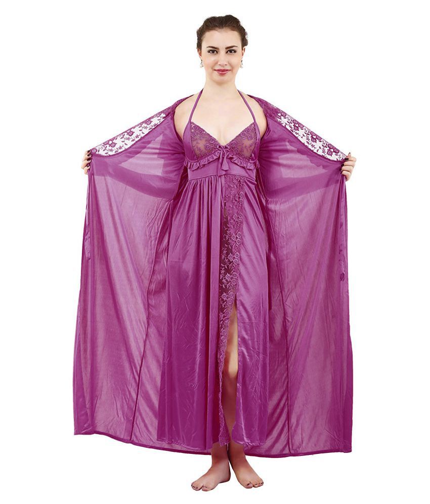 rajeraj Satin Nighty & Night Gowns - Purple
