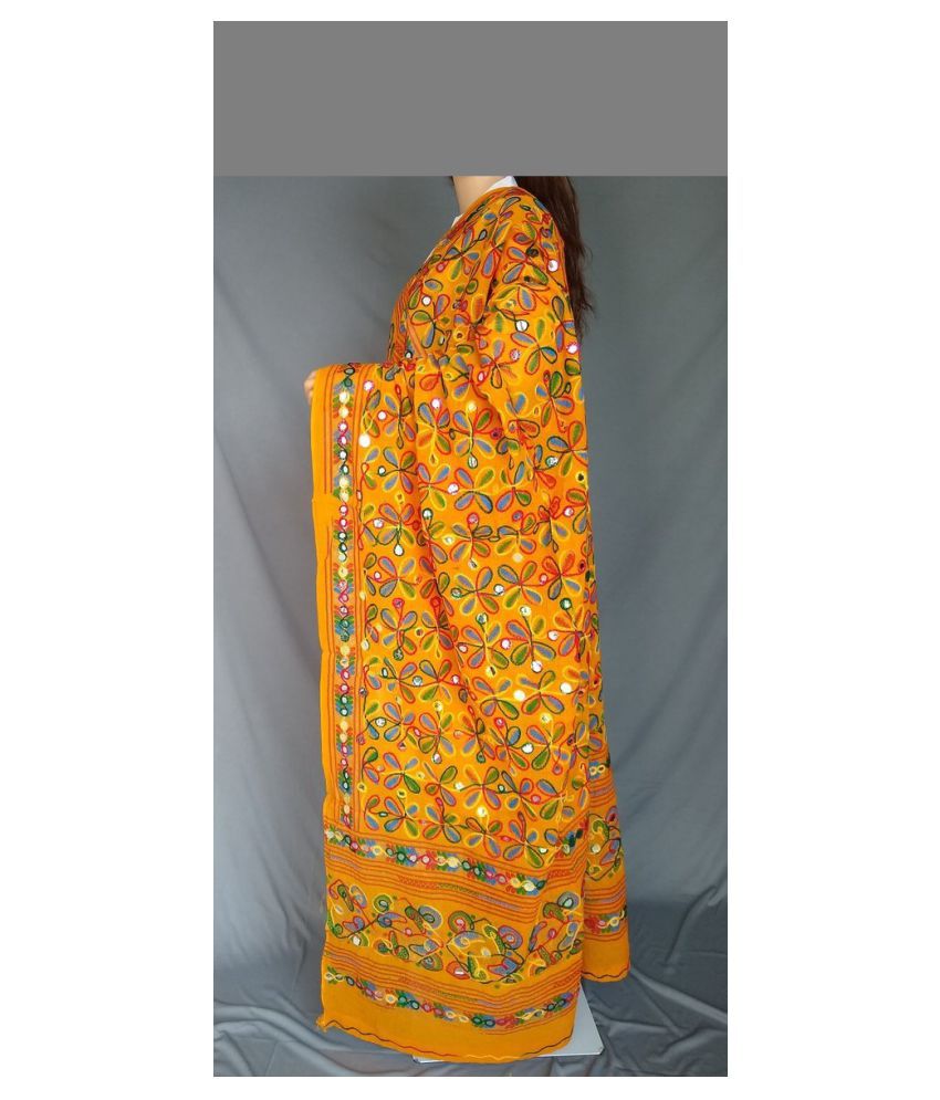     			Apratim Orange Cotton Aari Embroidered Dupatta