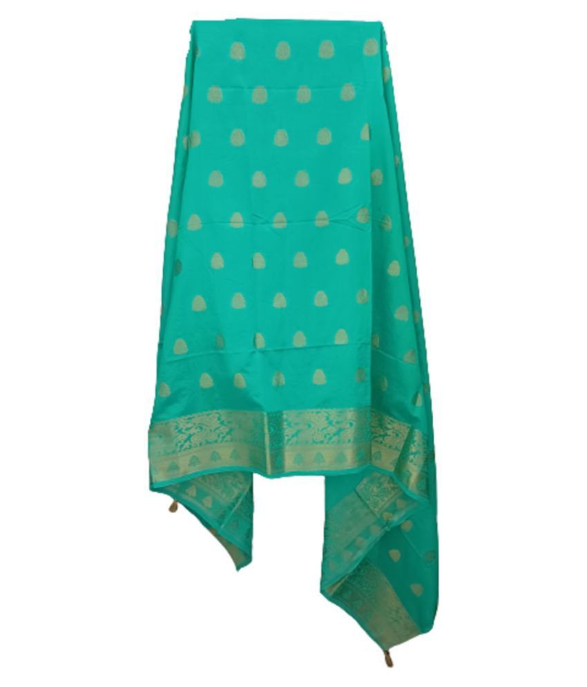     			BBQSTYLE Green Banarasi Silk Dupatta