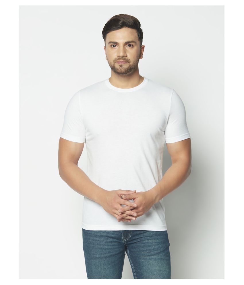     			Glito Cotton Blend White Solids T-Shirt