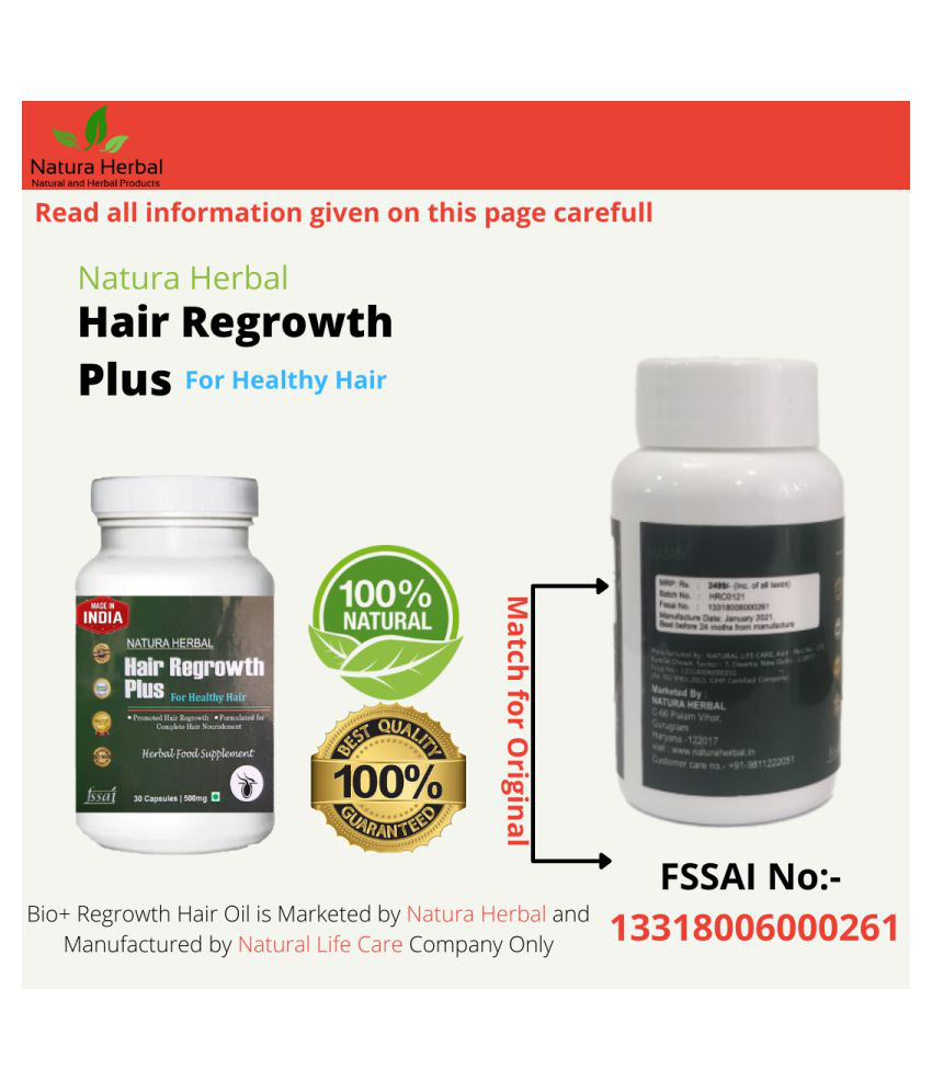 Natura Herbal Hair Regrowth Plus Capsules for Hair Growth 500 mg Vitamins  Capsule Pack of 2: Buy Natura Herbal Hair Regrowth Plus Capsules for Hair  Growth 500 mg Vitamins Capsule Pack of