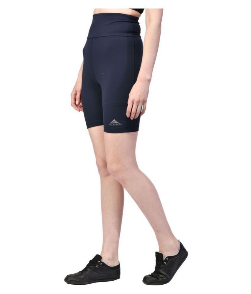     			ACTIWIN Navy Polyester Lycra Solid Shorts