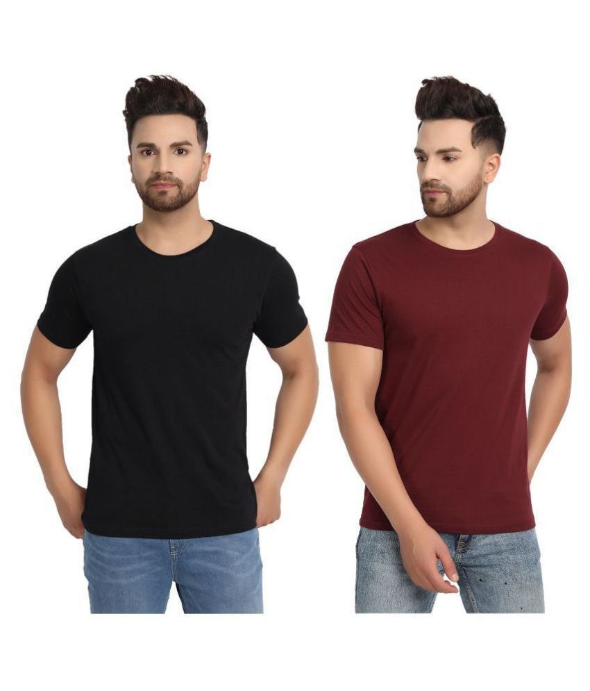     			ESPARTO Cotton Wine Solids T-Shirt Pack of 2