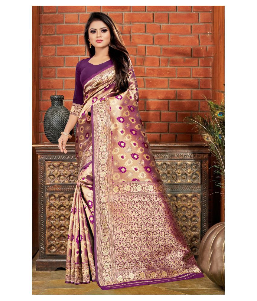     			Gazal Fashions - Gold Banarasi Silk Saree With Blouse Piece (Pack of 1)