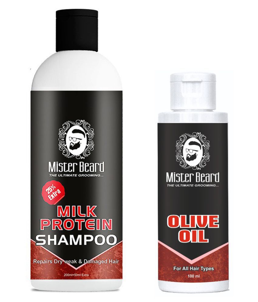 MISTER BEARD Milk Protein Shampoo And Olive Hair Oil 100 mL Pack of 2 Fliptop Plastic Jar