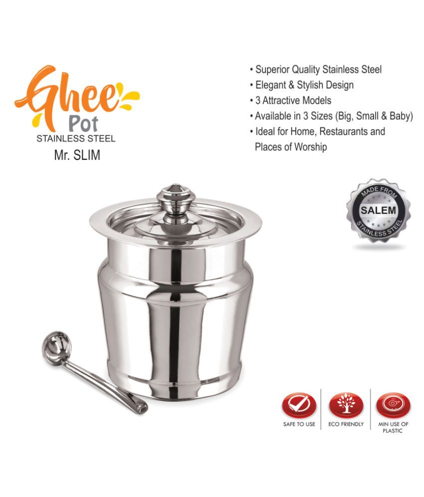 Ppi Ghee Pot Container Steel Oil Container/Dispenser Set of 1 200 mL