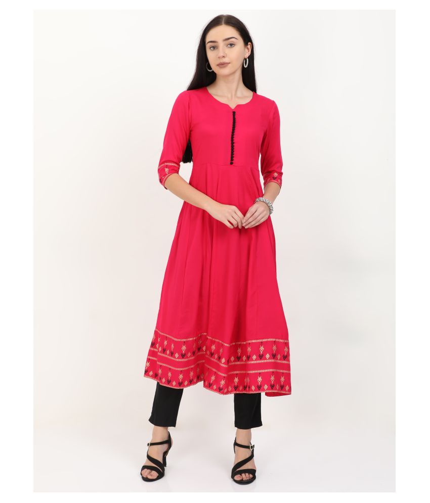     			Roar - Pink Rayon Women's Flared Kurti