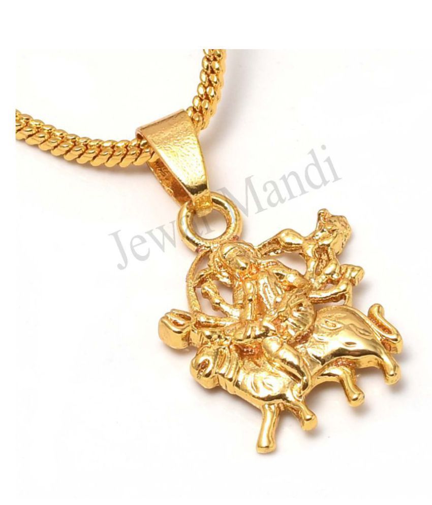     			Jewar Mandi Pendant Maa Durga Shero Wali Mata Ji Locket Chain Gold Plated Rich Look Long Size Latest Designer Daily Use Jewelry for Men Women, Boys Girls, Unisex