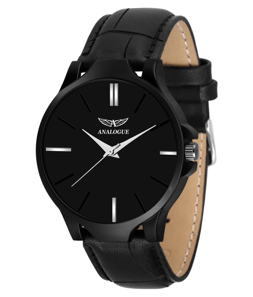 ANALOGUE ANLG-428 ALL BLACK Leather Analog Men's Watch