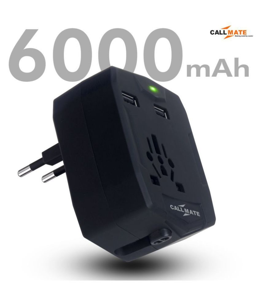 Callmate World Travel Adapter 6000 mAh Li Ion Power Bank Black