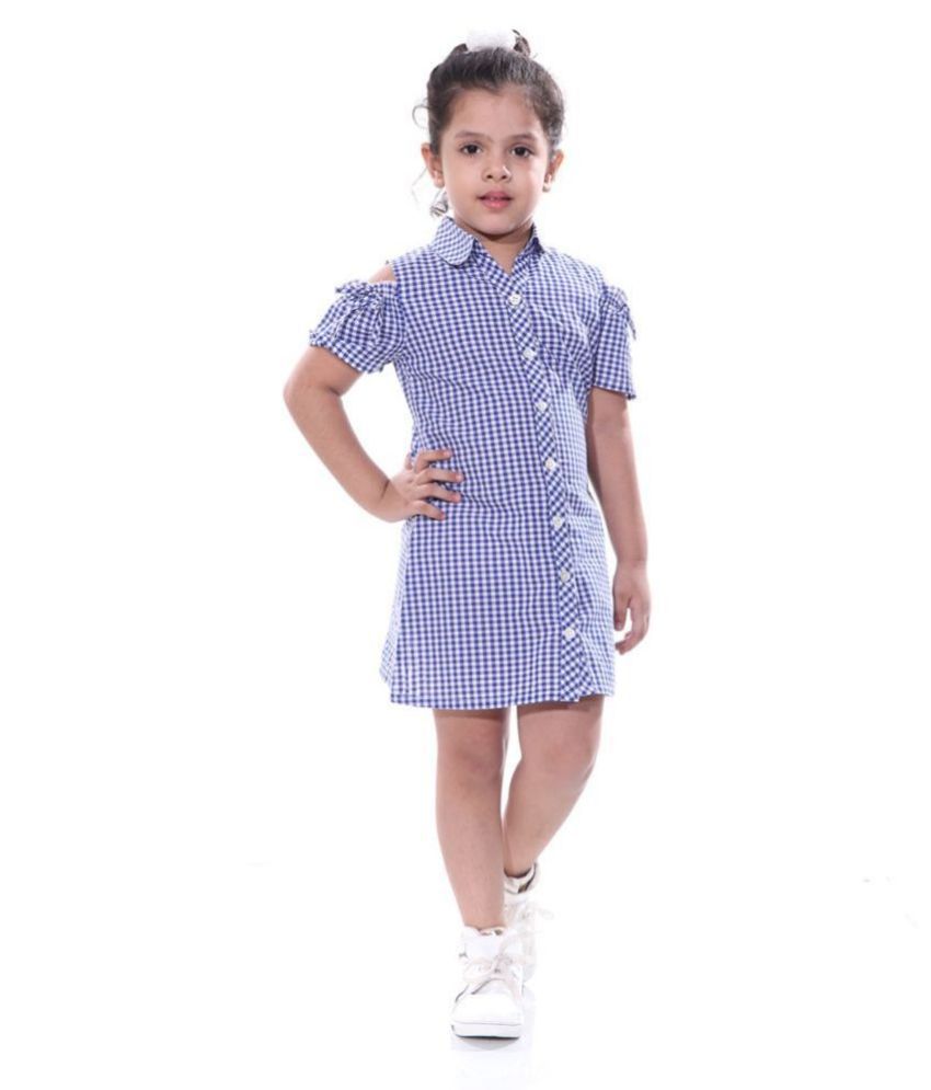     			Naughty Ninos Girls Blue & White Checked Fit and Flare Dress