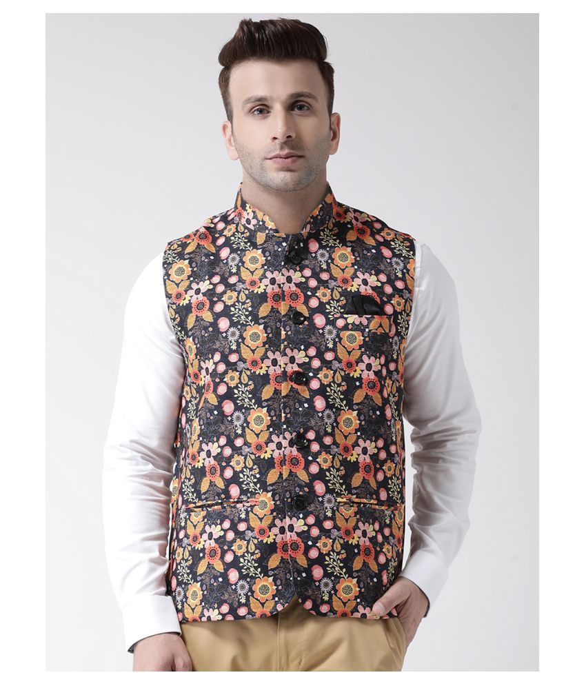     			Hangup Black Cotton Blend Nehru Jacket