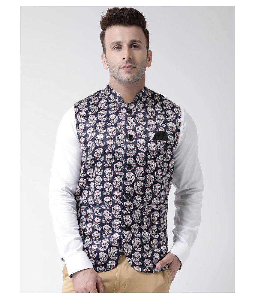     			Hangup Blue Cotton Blend Nehru Jacket