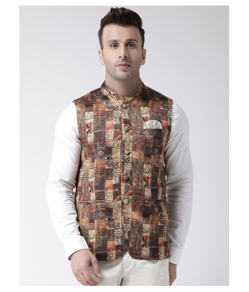     			Hangup Brown Cotton Blend Nehru Jacket