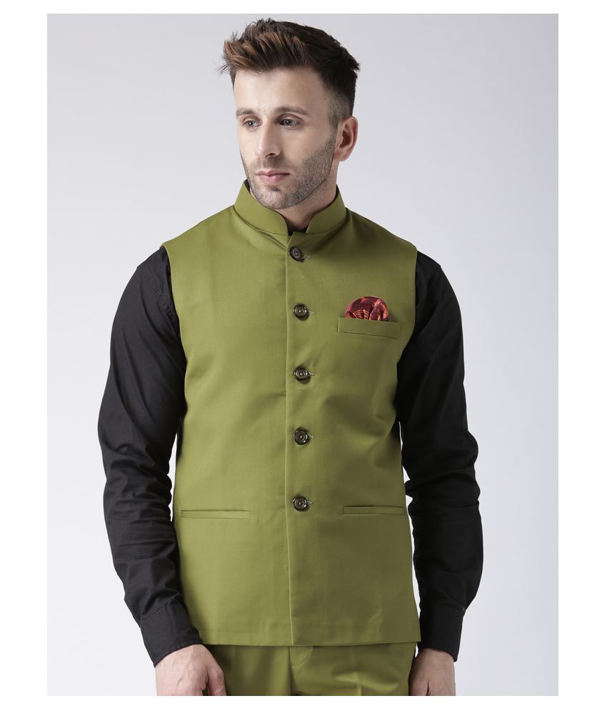     			Hangup Green Cotton Blend Nehru Jacket
