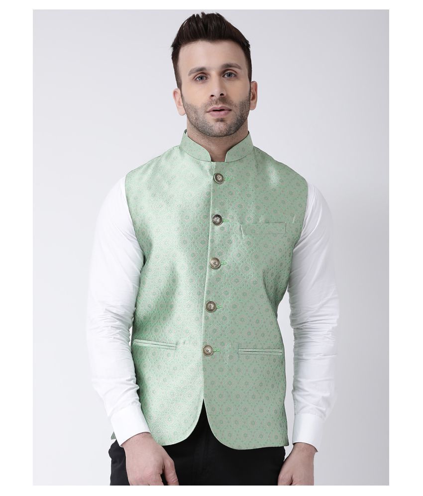     			Hangup Green Silk Blend Nehru Jacket