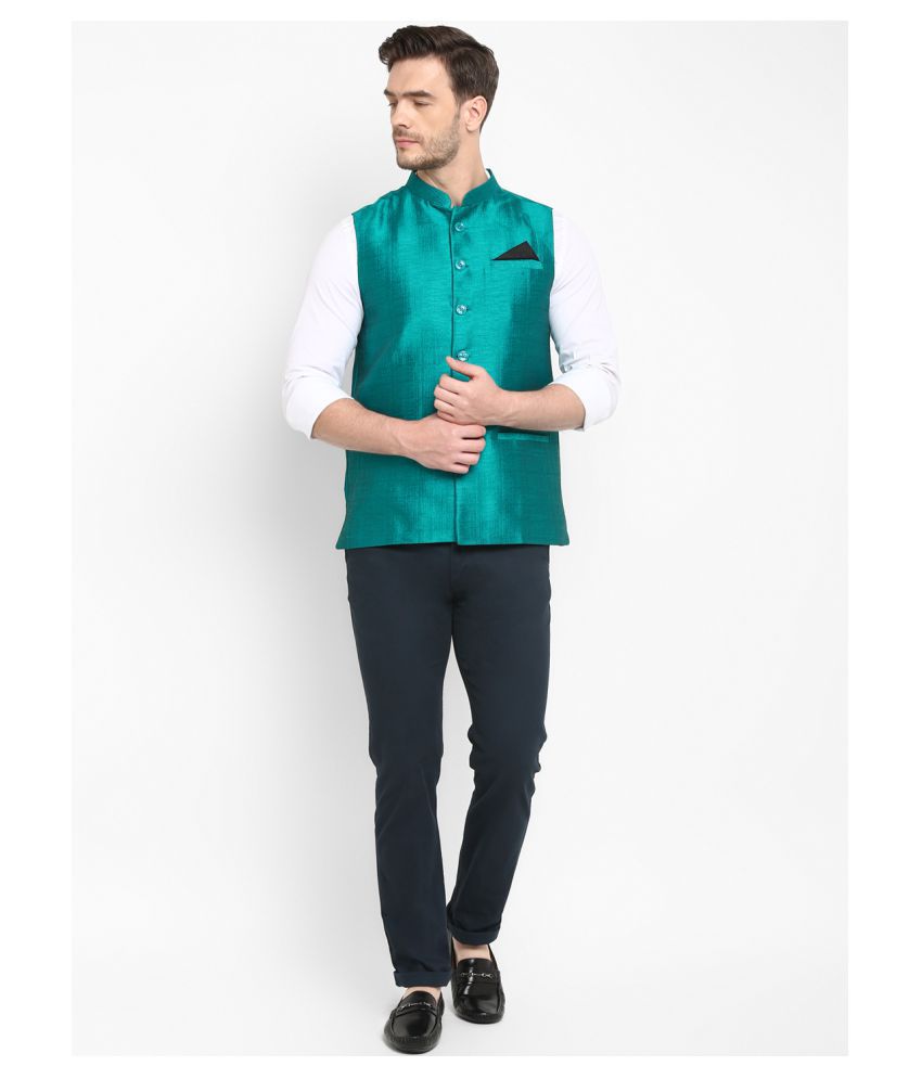     			Hangup Green Silk Blend Nehru Jacket