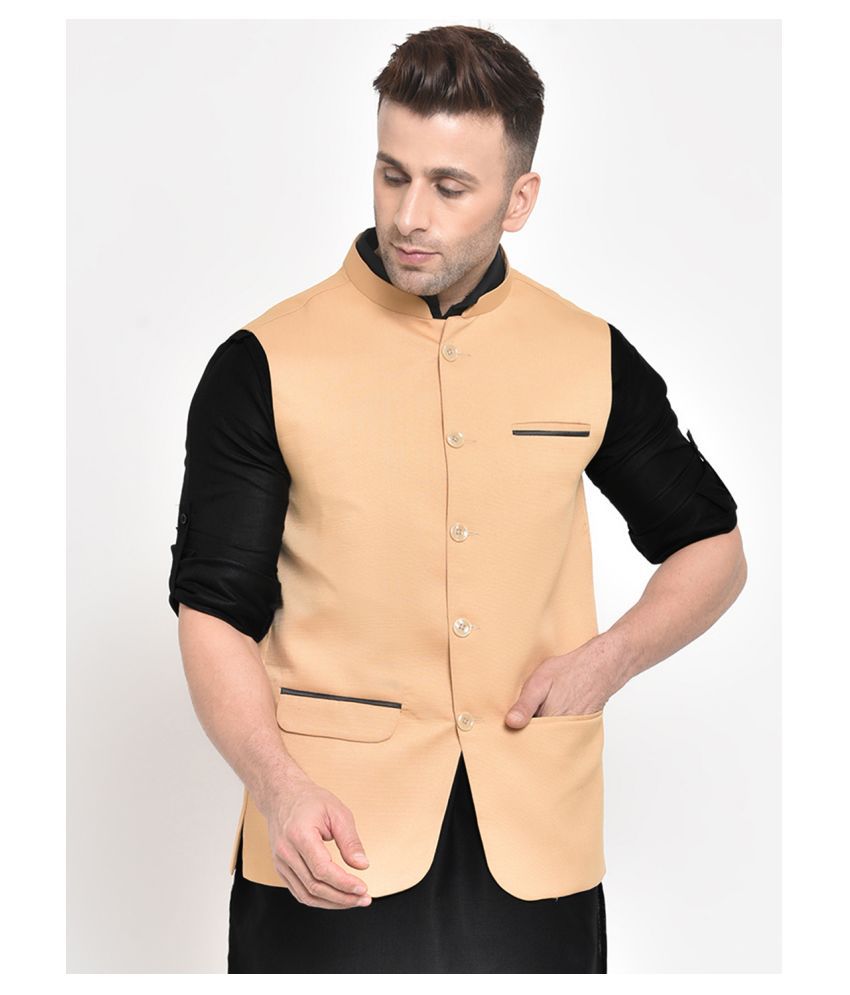     			Hangup Khaki Cotton Blend Nehru Jacket