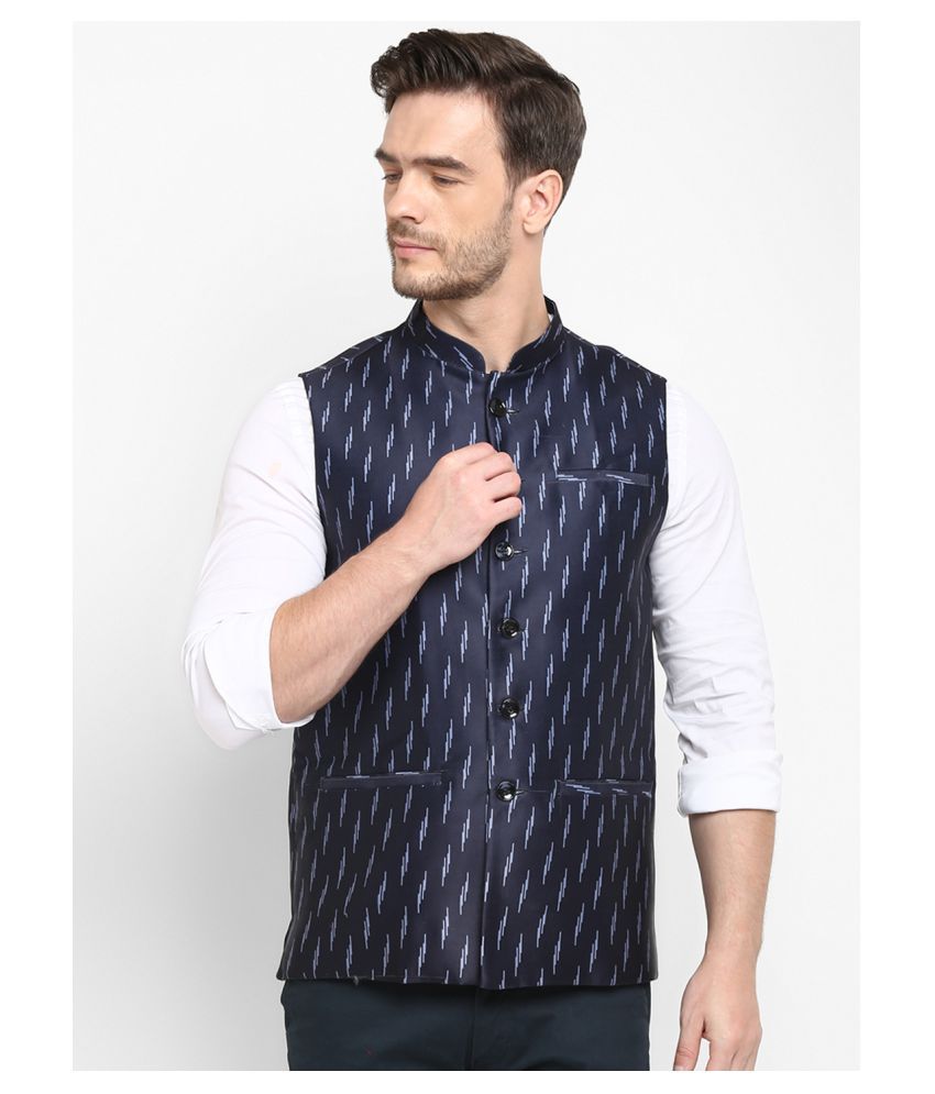     			Hangup Navy Cotton Blend Nehru Jacket