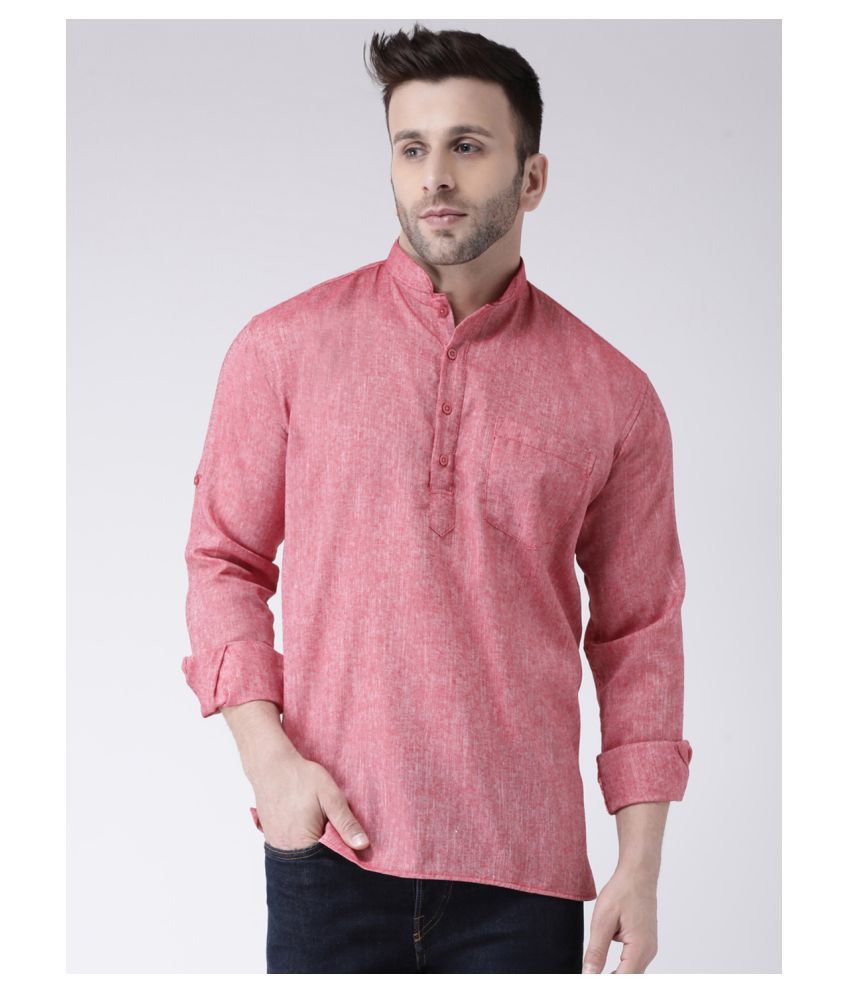     			Hangup Red Linen Kurta