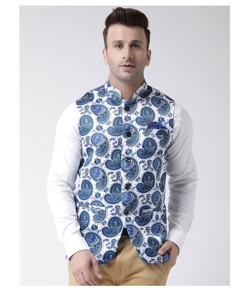     			Hangup White Cotton Blend Nehru Jacket