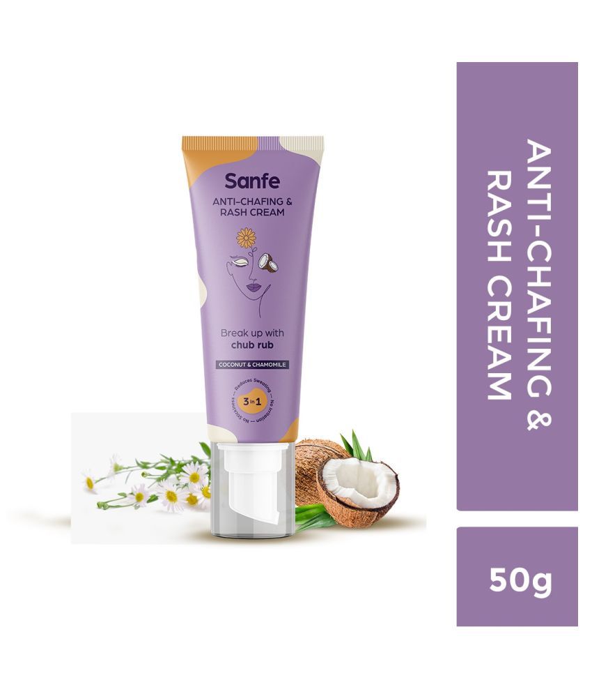 Sanfe Natural Anti-Chafing and Rash Cream - 50g - for chafing from sanitary pads, bra - airless pump tube for easy application