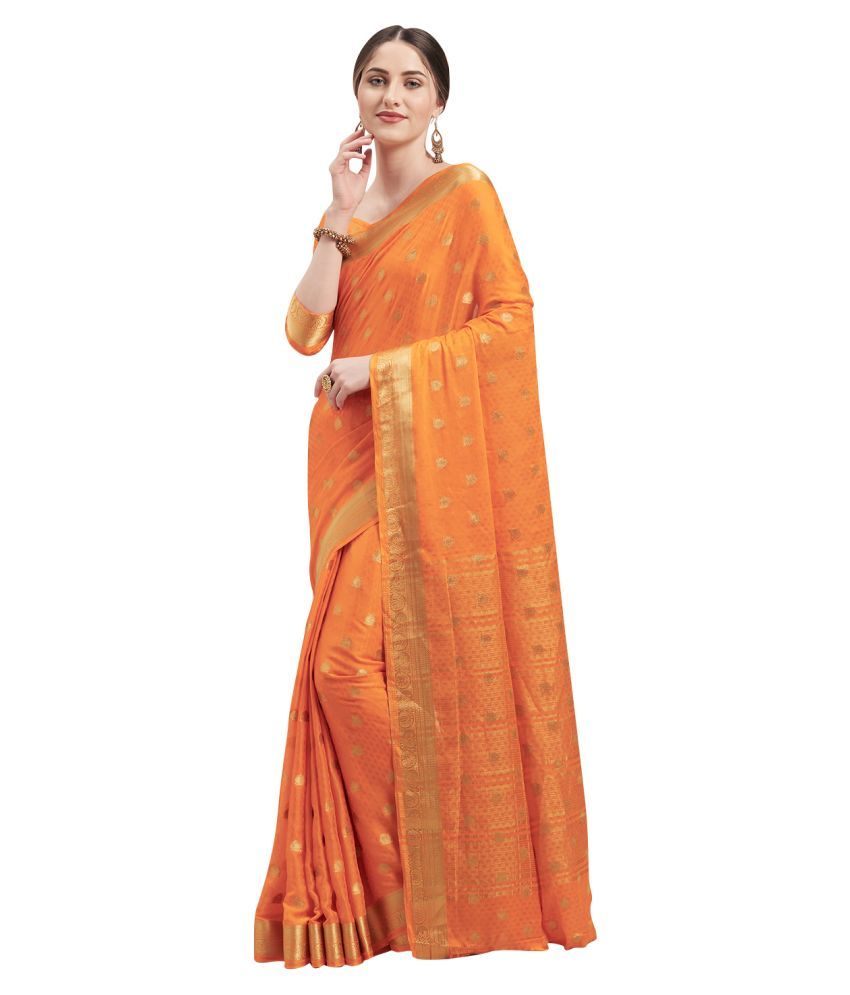     			Aarrah Orange Silk Blends Saree - Single