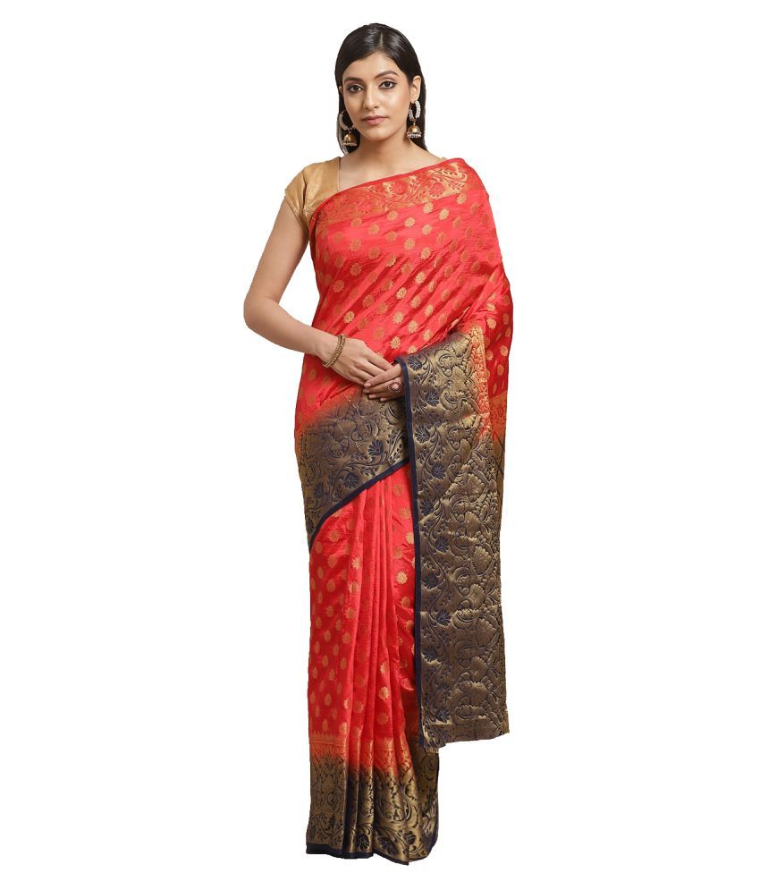     			Aarrah Red Silk Blend Saree - Single