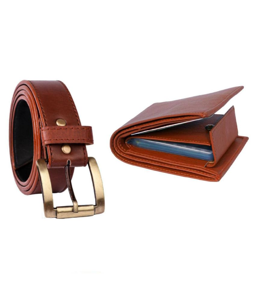     			BELVEL LUXURIES Brown Faux Leather Belts Wallets Set Belt