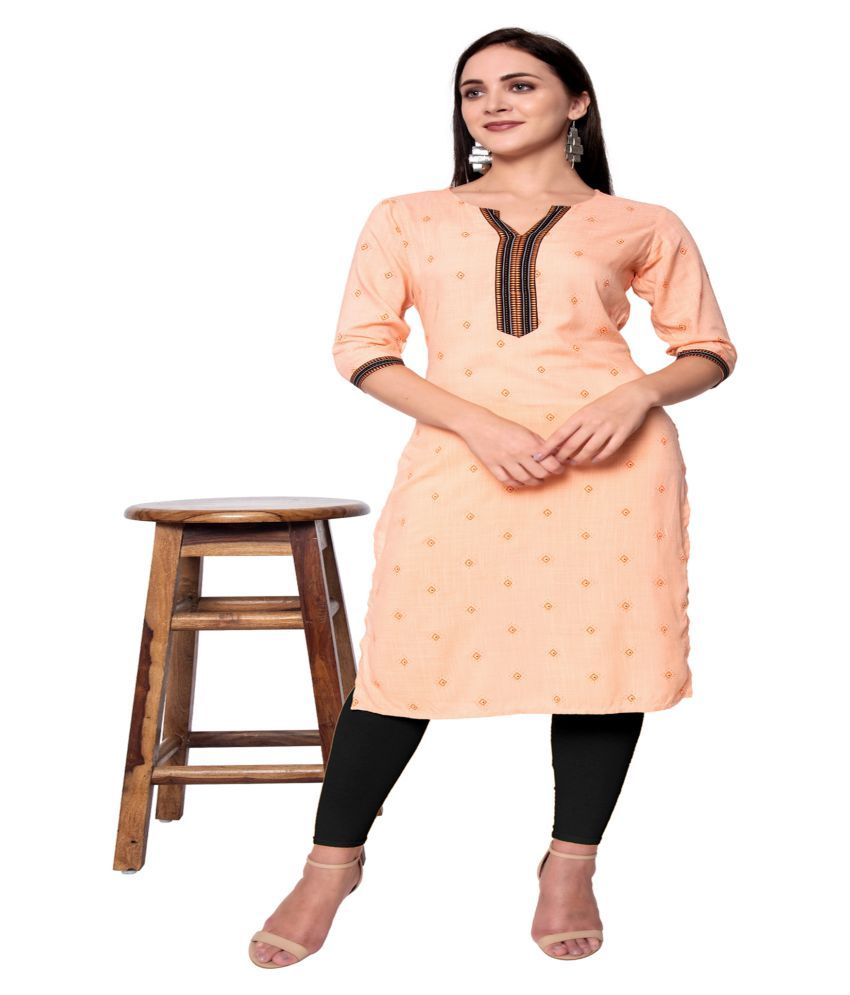     			GOD BLESS Peach Rayon A-line Kurti