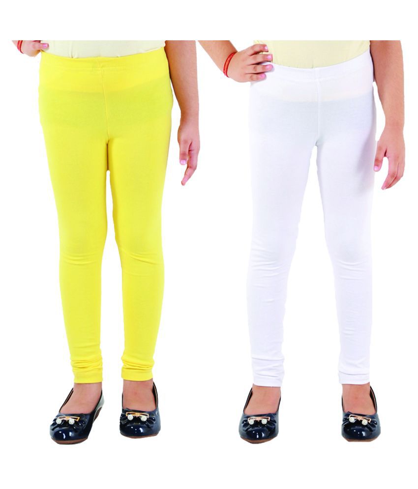     			Kids Cave - Yellow Cotton Blend Girls Leggings ( Pack of 2 )